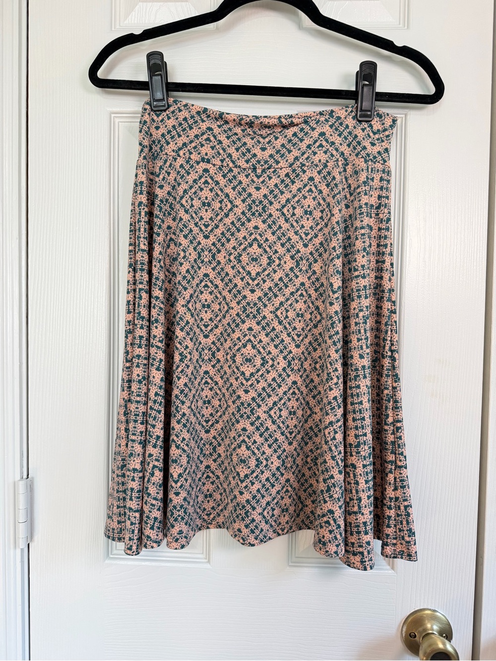 LuLaRoe girls Size 14 Teal Pink Geometric Skater Skirt Boho Southwestern USA